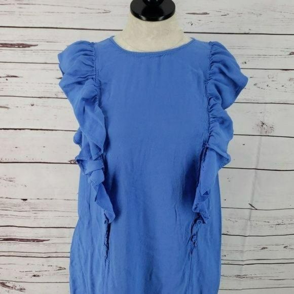 H&M H & M Blue Ruffle sleeveless size 12 mini Dress - Picture 3 of 7